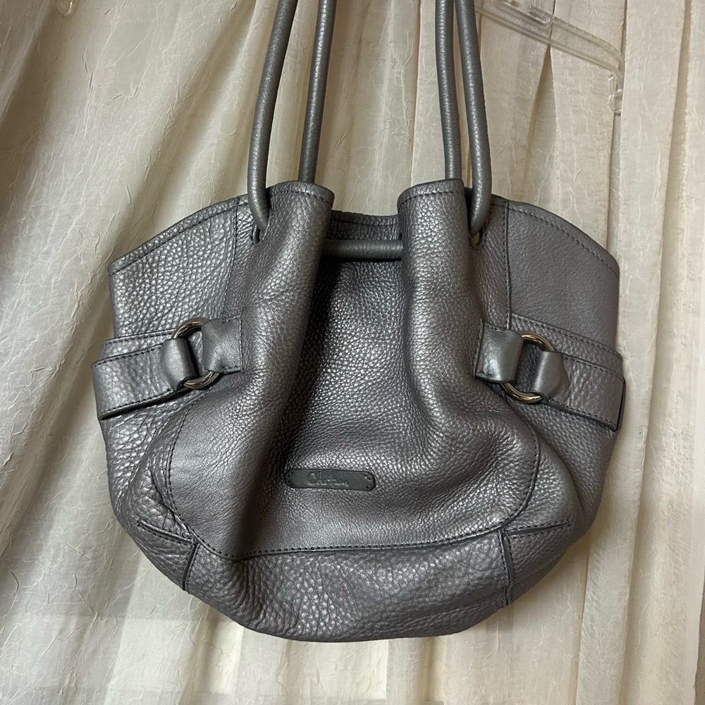Cole Haan Pewter Pebble Leather Tote Bag